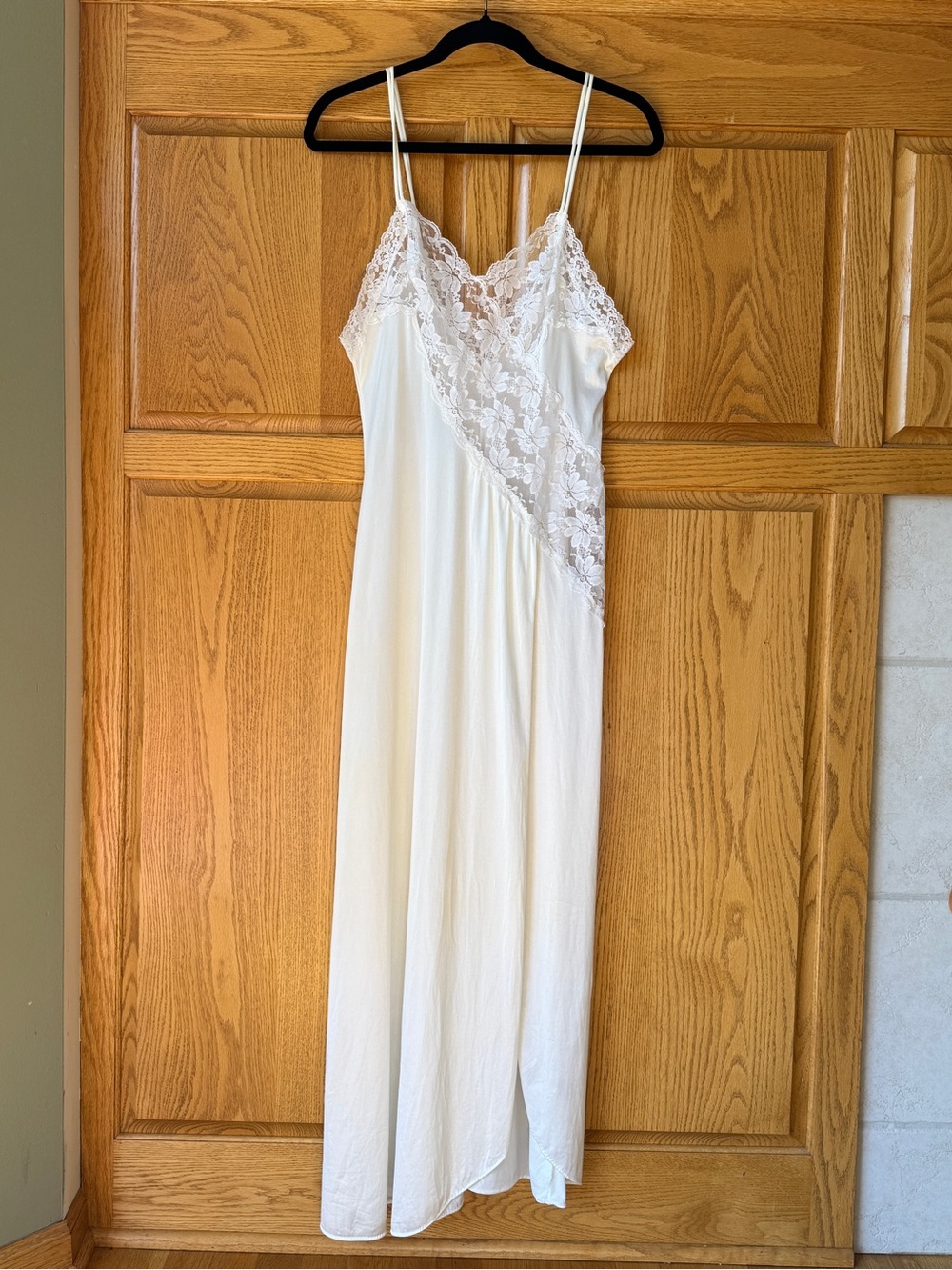 Vintage Ivory Lace Trim Nightgown Slip Dress Bias Cut Maxi - Picture 1 of 7